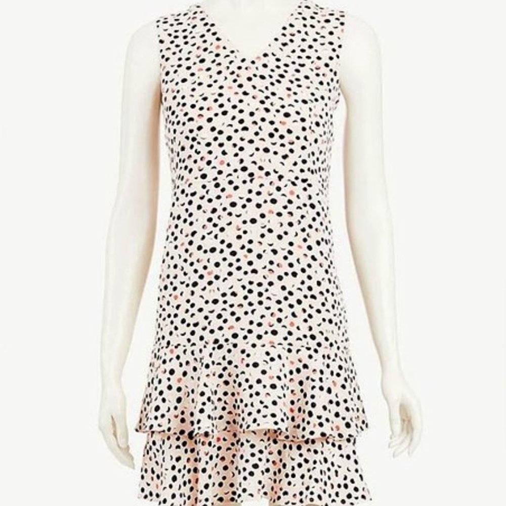 NWT Ann Taylor Tiered-Hem V-Neck Polka Dot Dress